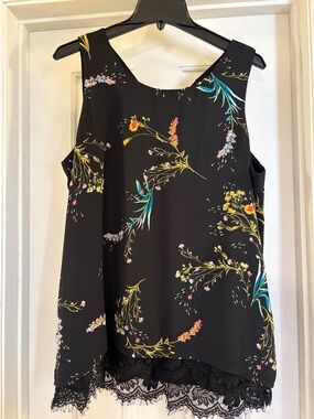 Worthington Black Floral Lace-Hem Camisole
